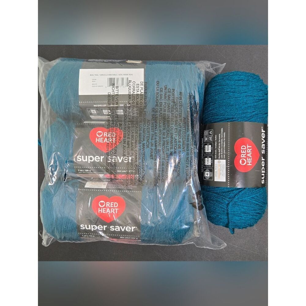 Red Heart Super Saver Yarn -Real Teal 4 Skeins NIP